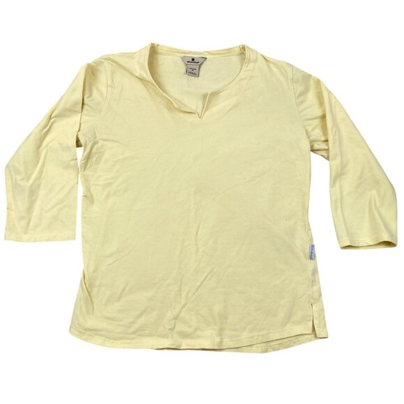 Woolrich Womens T-Shirt Medium Split Neck 3/4 Sleeve Pullover Casual Top Yellow - Picture 1 of 9
